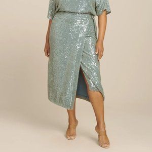 Sally LaPointe Sequin Viscose Belted WraP Skirt